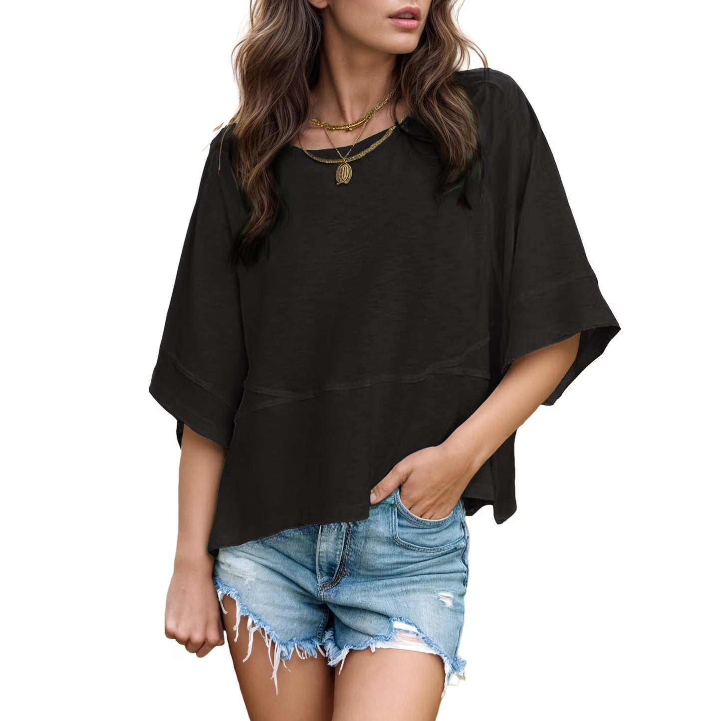 Women's Summer Tops Casual Crew Neck Blouse 1221
