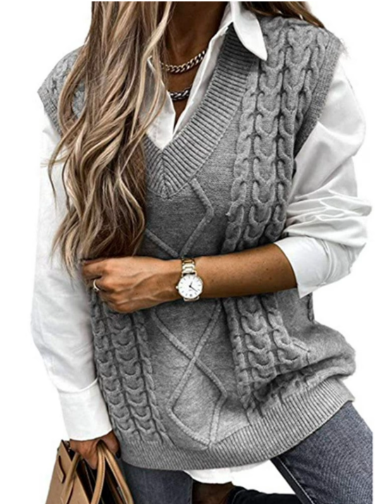Sweater Vests Cable Knitted Sleeveless Vest Sweaters V Neck Knitwear Tank Pullover Cogild